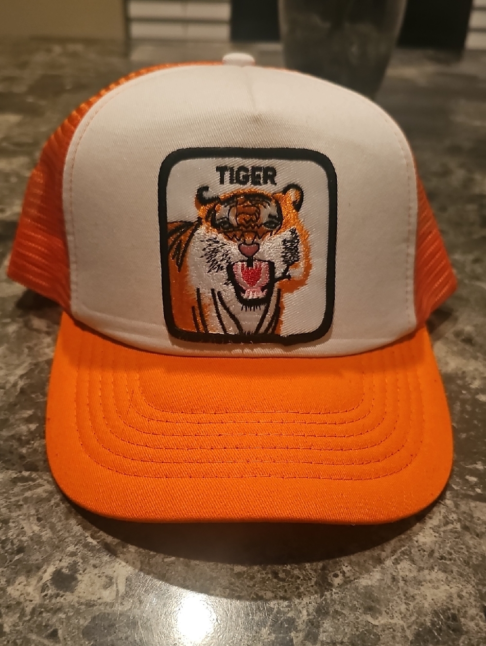 Tiger Patch Orange Trucker Hat For Adults